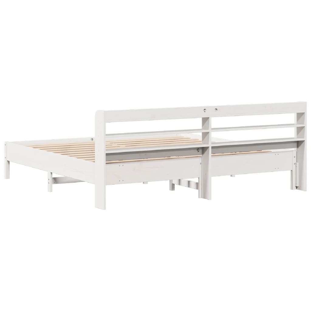 Rustic Wooden Solid Pine Wood Emperor Size 2m Bed Frame Base With Headboard