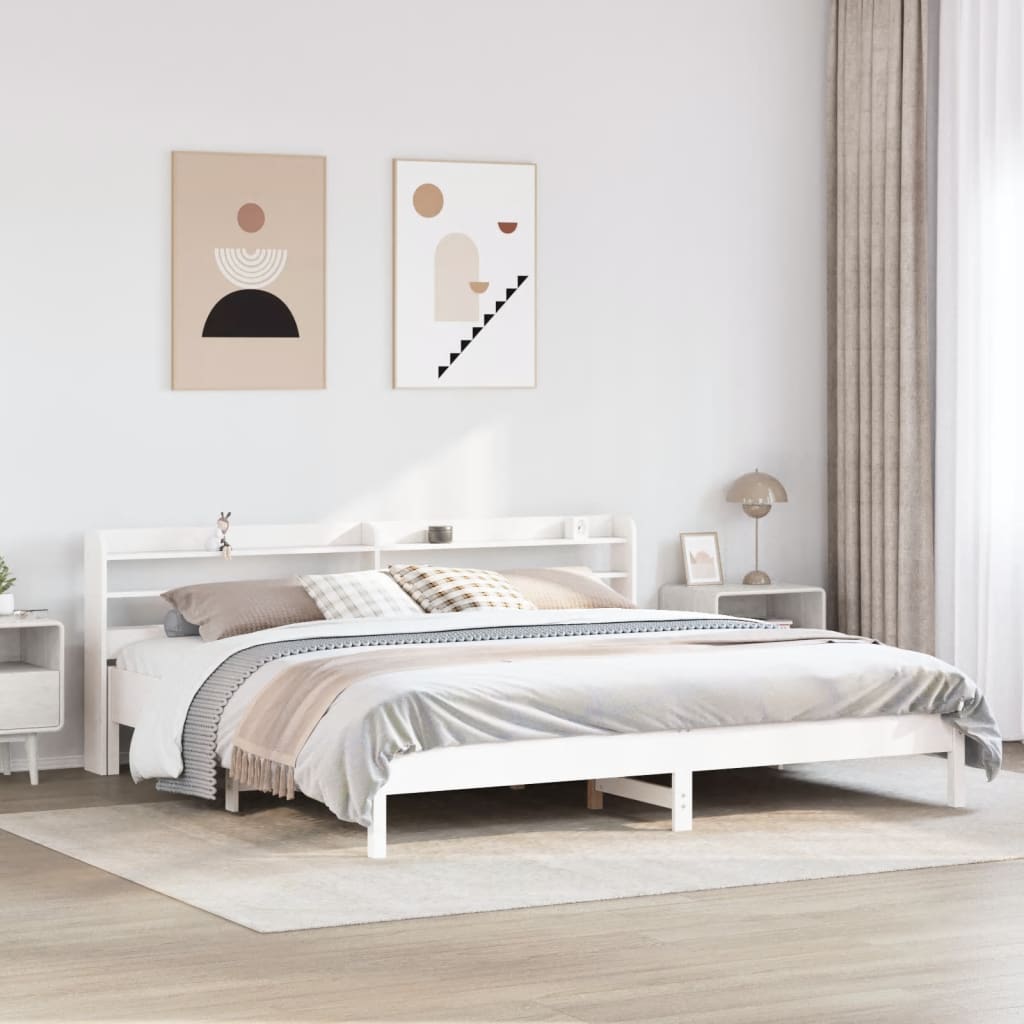 Rustic Wooden Solid Pine Wood Emperor Size 2m Bed Frame Base With Headboard
