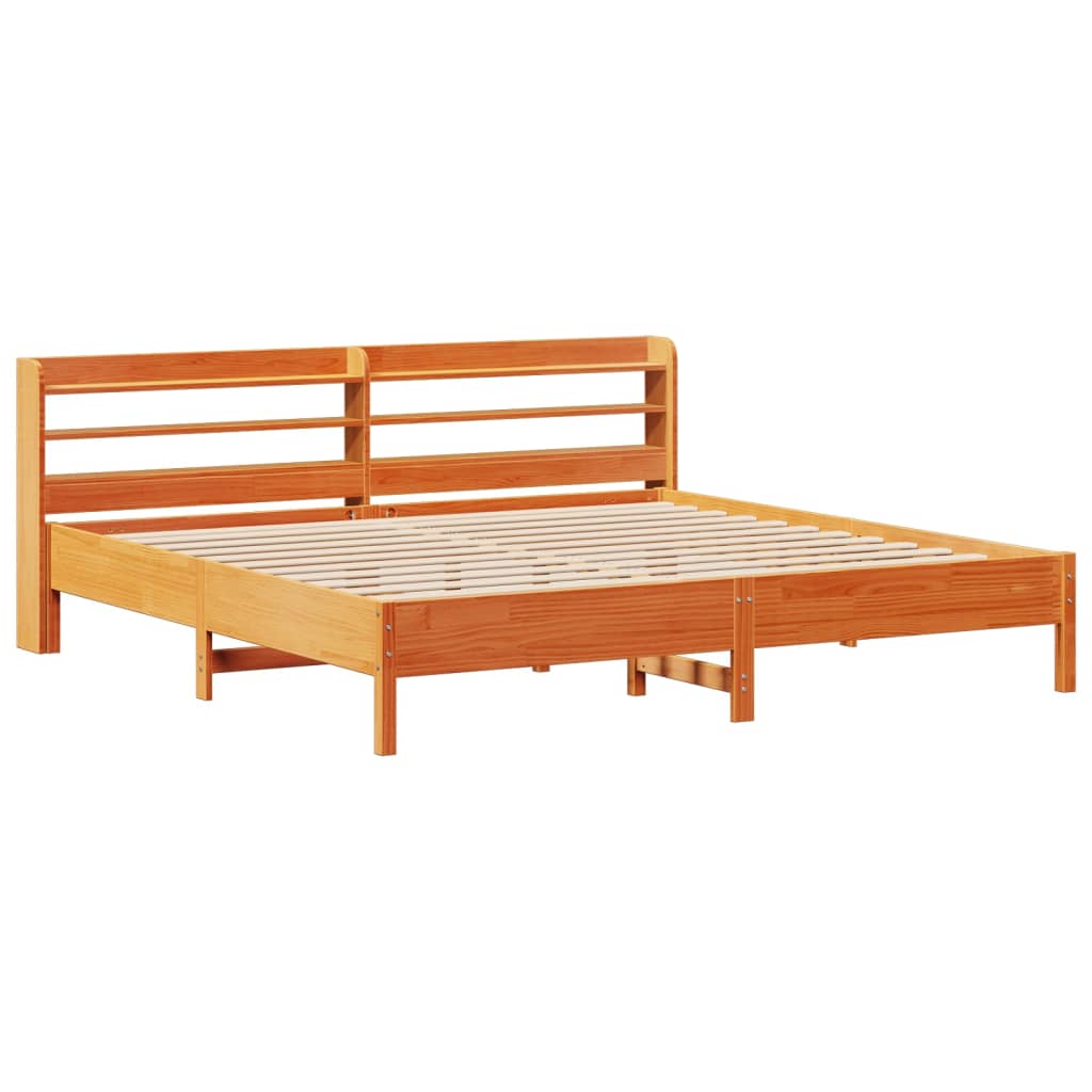 Rustic Wooden Solid Pine Wood Emperor Size 2m Bed Frame Base With Headboard