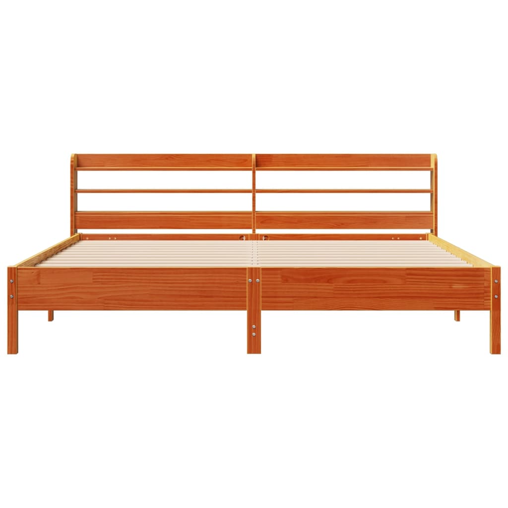 Rustic Wooden Solid Pine Wood Emperor Size 2m Bed Frame Base With Headboard
