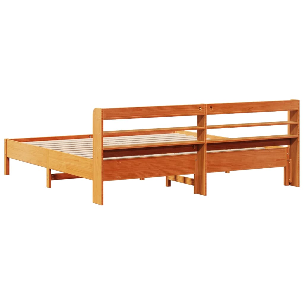 Rustic Wooden Solid Pine Wood Emperor Size 2m Bed Frame Base With Headboard