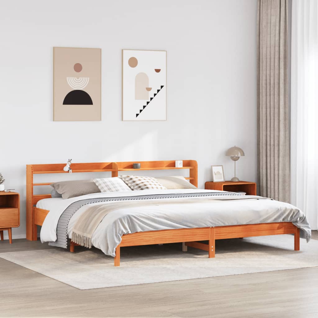 Rustic Wooden Solid Pine Wood Emperor Size 2m Bed Frame Base With Headboard
