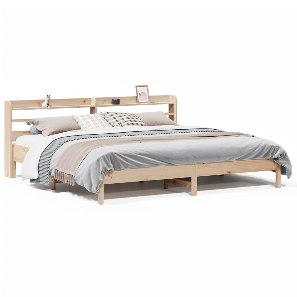Rustic Wooden Solid Pine Wood Super King Size 180cm Bed Frame Base With Headboard