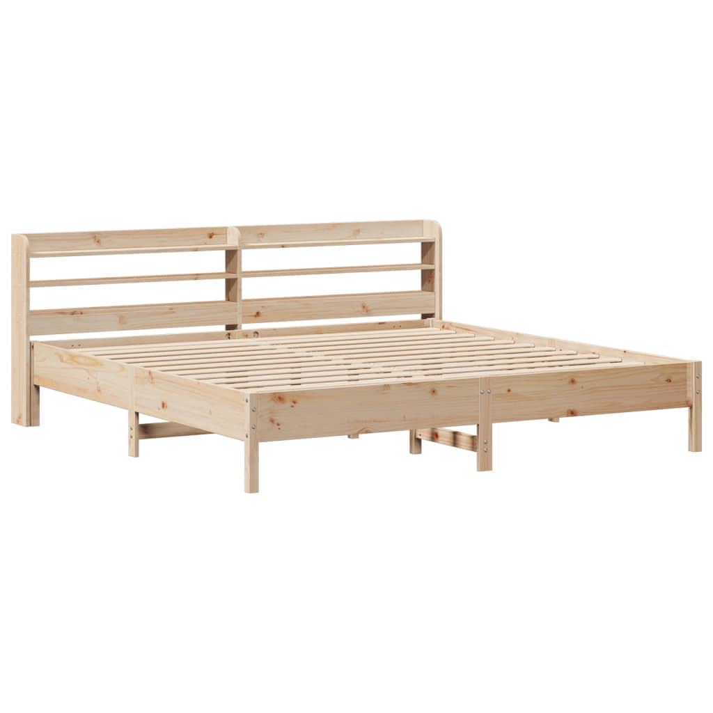 Rustic Wooden Solid Pine Wood Super King Size 180cm Bed Frame Base With Headboard