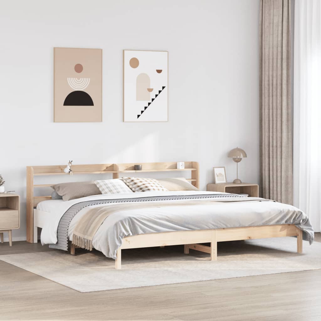 Rustic Wooden Solid Pine Wood Super King Size 180cm Bed Frame Base With Headboard