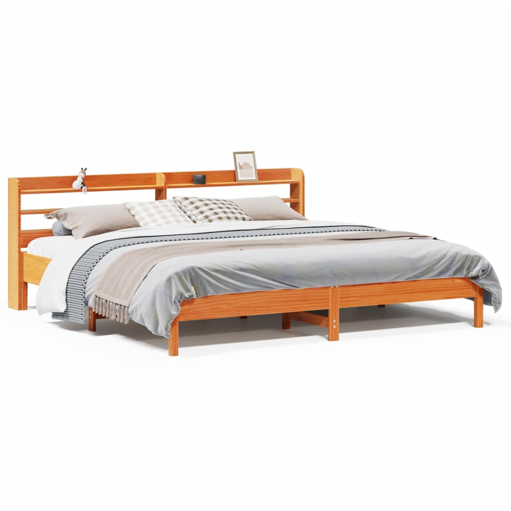 Rustic Wooden Solid Pine Wood Super King Size 180cm Bed Frame Base With Headboard