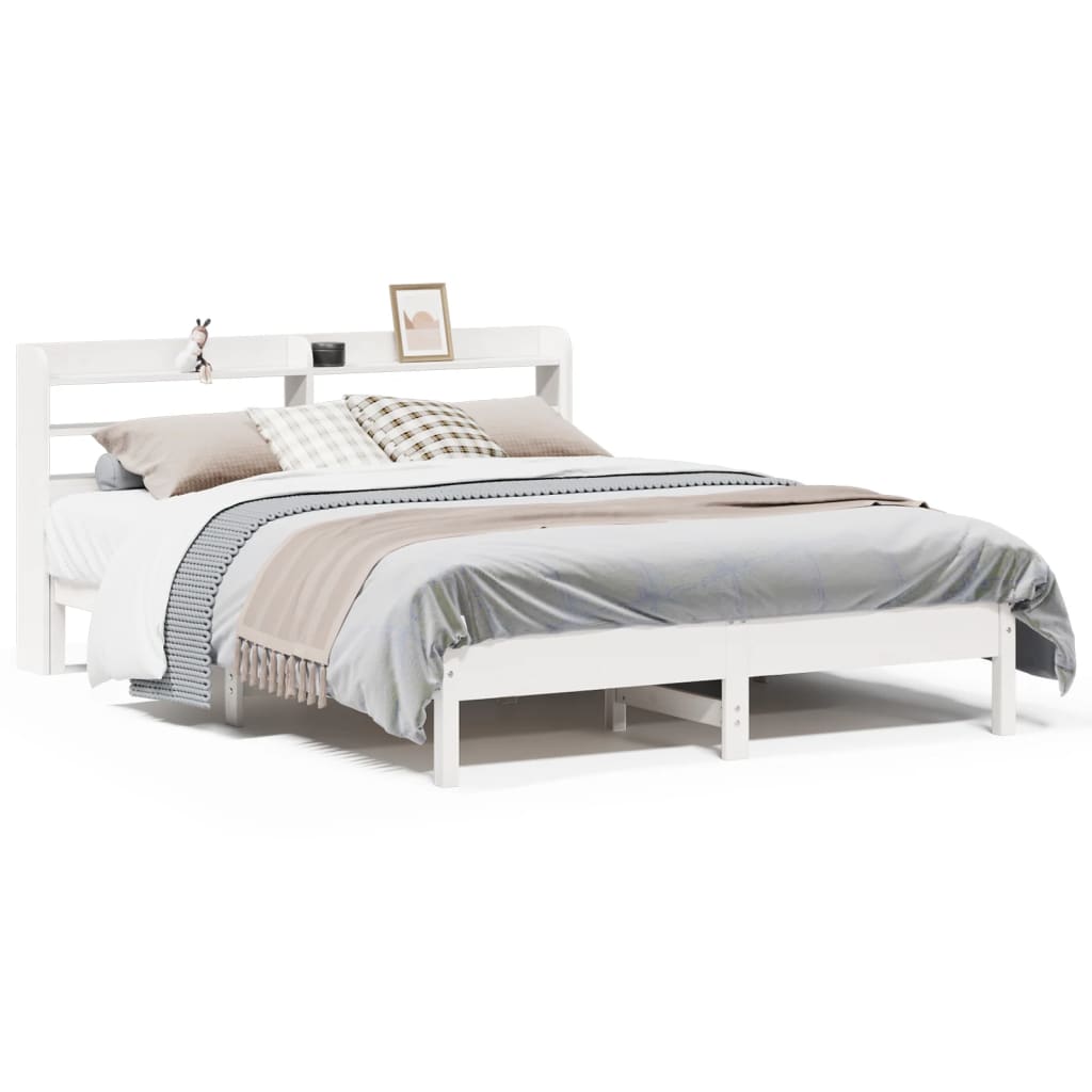 Rustic Wooden Solid Pine Wood Queen Size 1.6m Bed Frame Base With Headboard