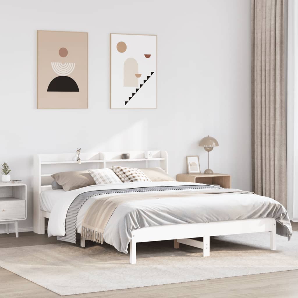 Rustic Wooden Solid Pine Wood Queen Size 1.6m Bed Frame Base With Headboard