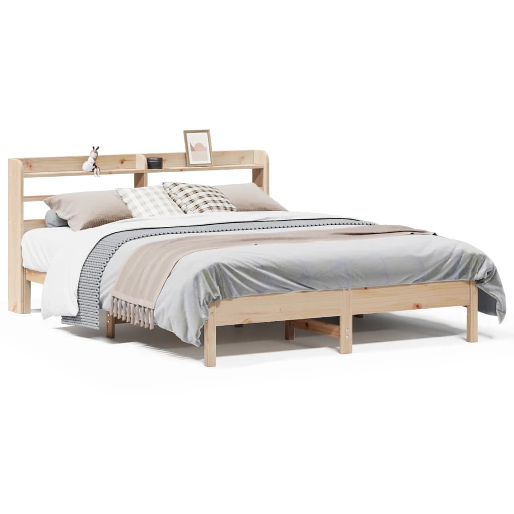 Rustic Wooden Solid Pine Wood King Size 150cm Bed Frame Base With Headboard