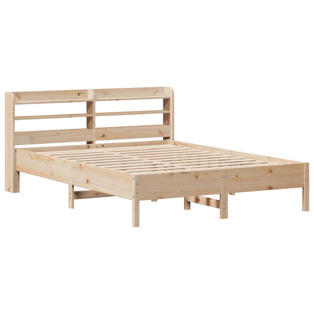 Rustic Wooden Solid Pine Wood King Size 150cm Bed Frame Base With Headboard