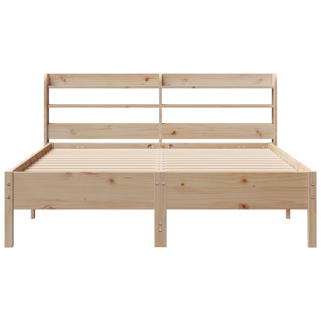 Rustic Wooden Solid Pine Wood King Size 150cm Bed Frame Base With Headboard