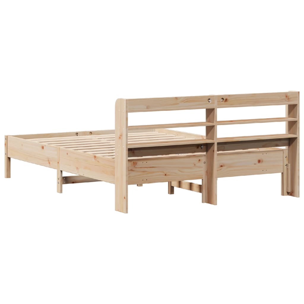 Rustic Wooden Solid Pine Wood King Size 150cm Bed Frame Base With Headboard