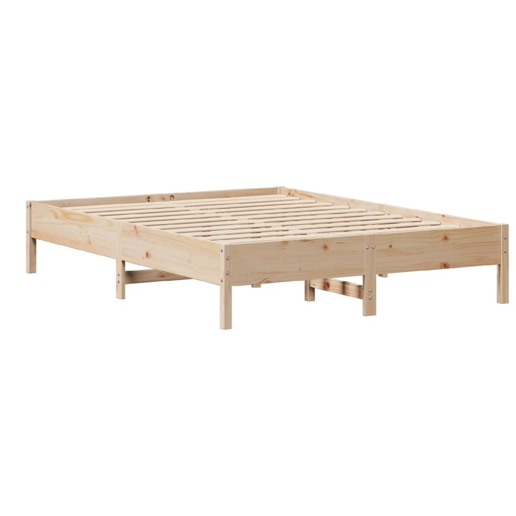 Rustic Wooden Solid Pine Wood King Size 150cm Bed Frame Base With Headboard