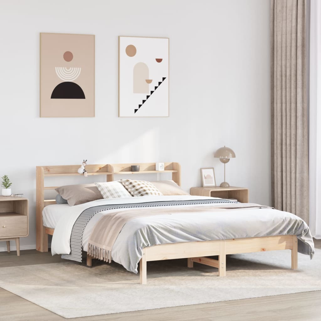 Rustic Wooden Solid Pine Wood King Size 150cm Bed Frame Base With Headboard