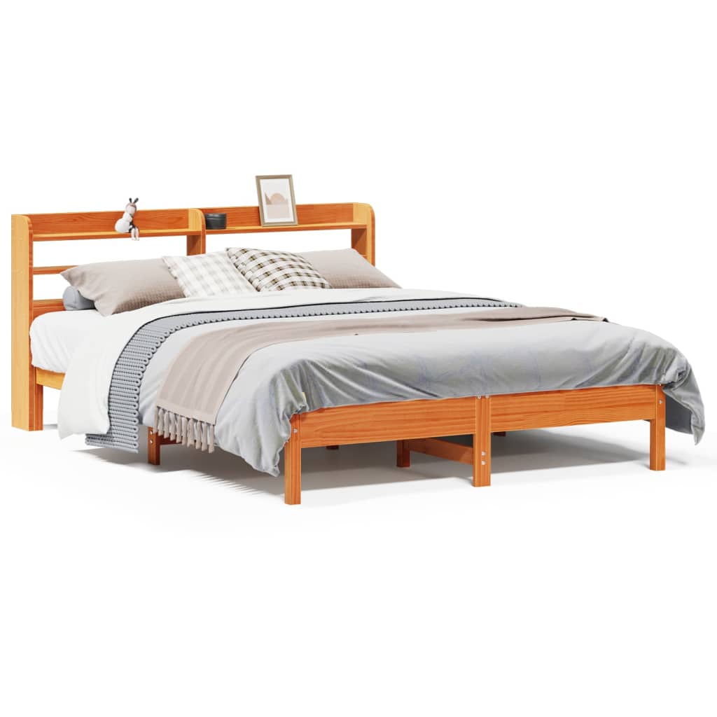 Rustic Wooden Solid Pine Wood King Size 150cm Bed Frame Base With Headboard