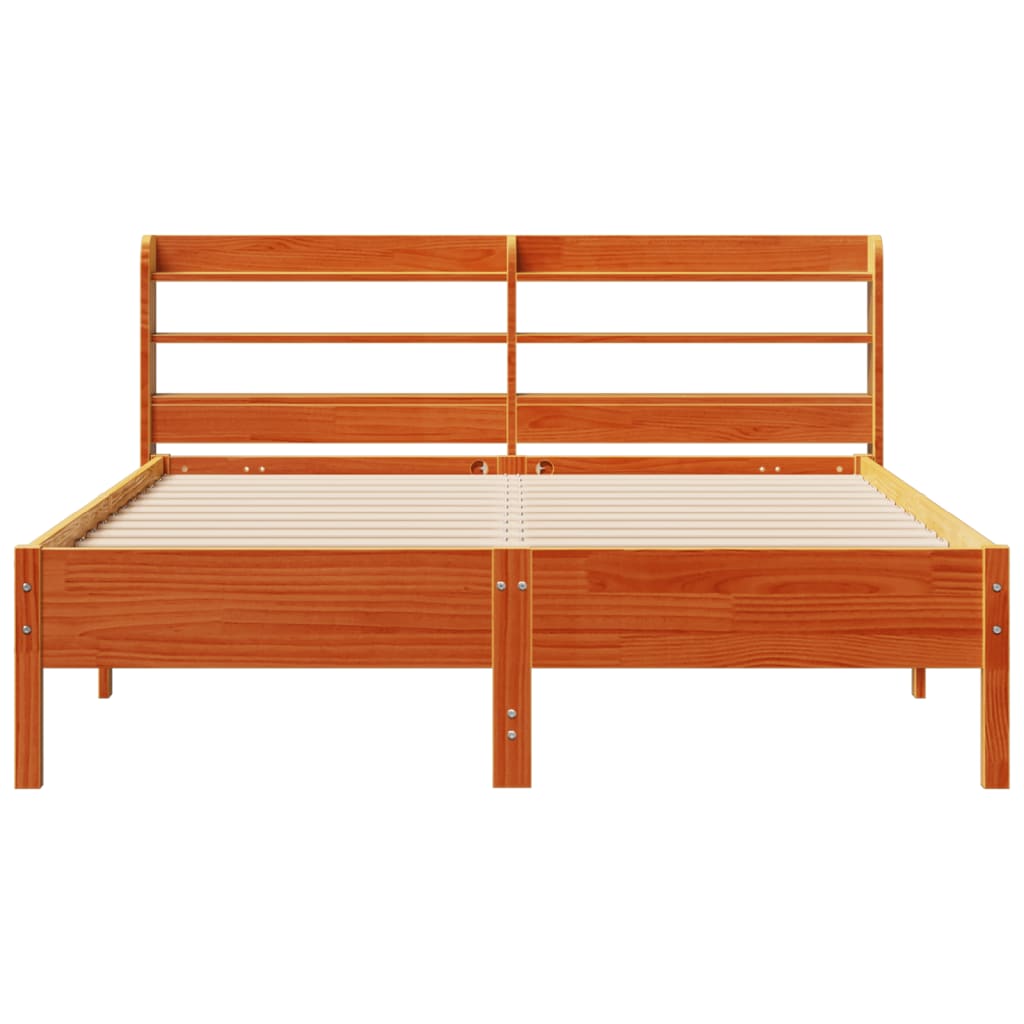 Rustic Wooden Solid Pine Wood King Size 150cm Bed Frame Base With Headboard