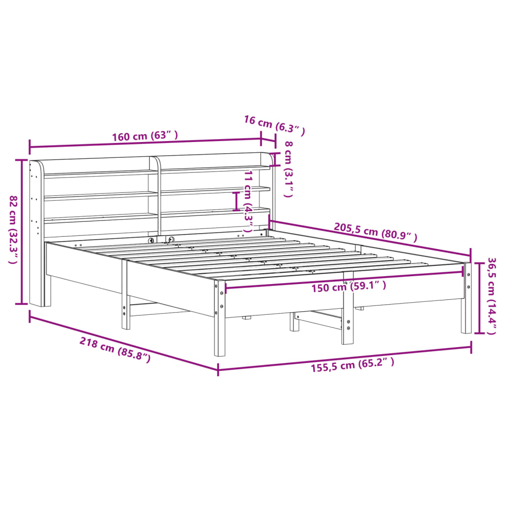 Rustic Wooden Solid Pine Wood King Size 150cm Bed Frame Base With Headboard