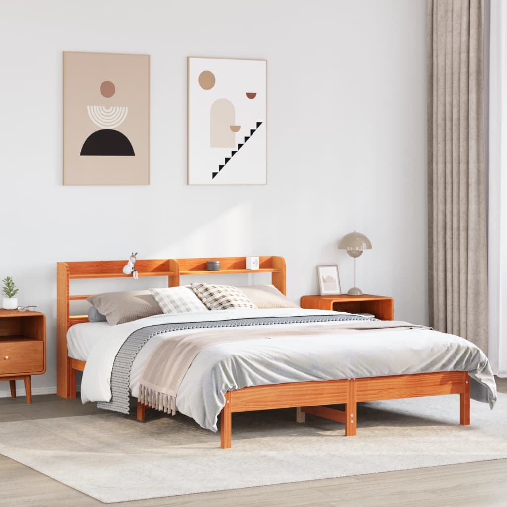 Rustic Wooden Solid Pine Wood King Size 150cm Bed Frame Base With Headboard