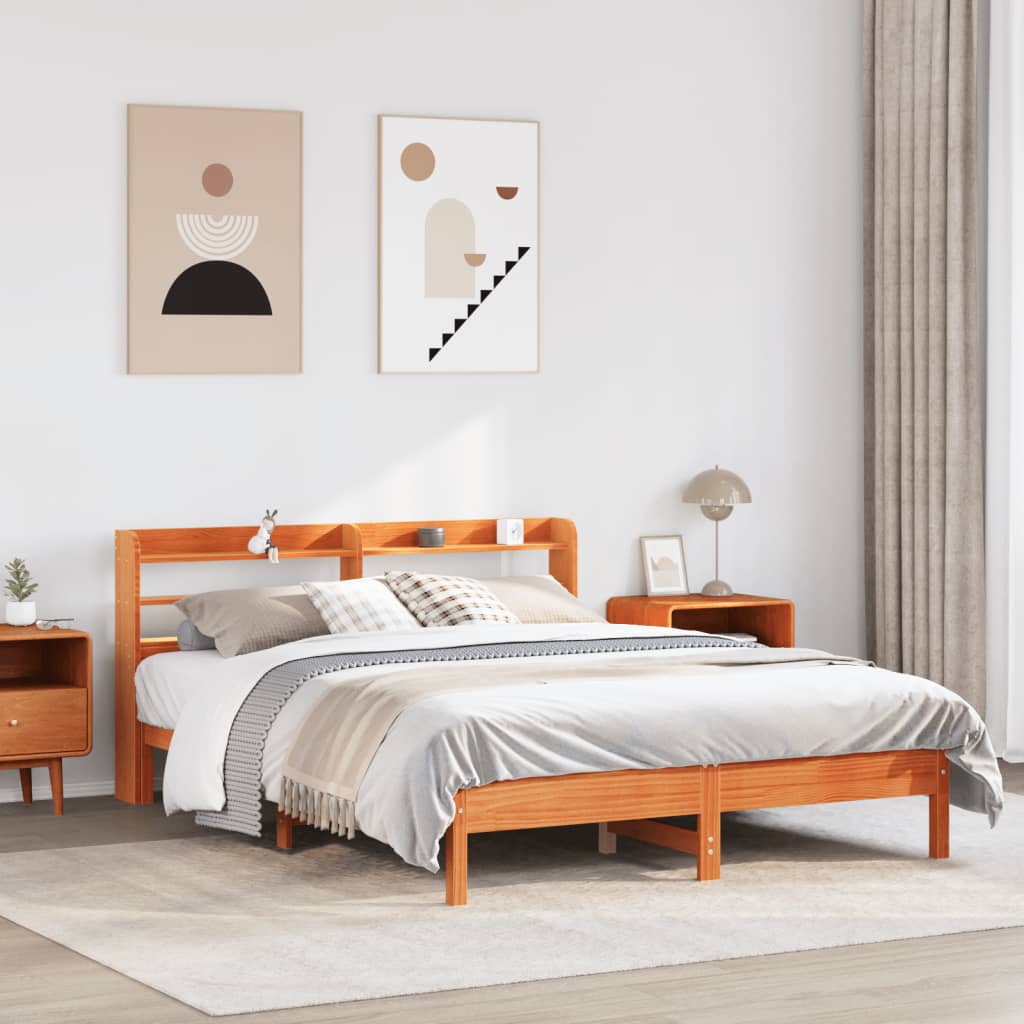 Bed Frame without Mattress Wax Brown 140x190 cm Solid Wood Pine