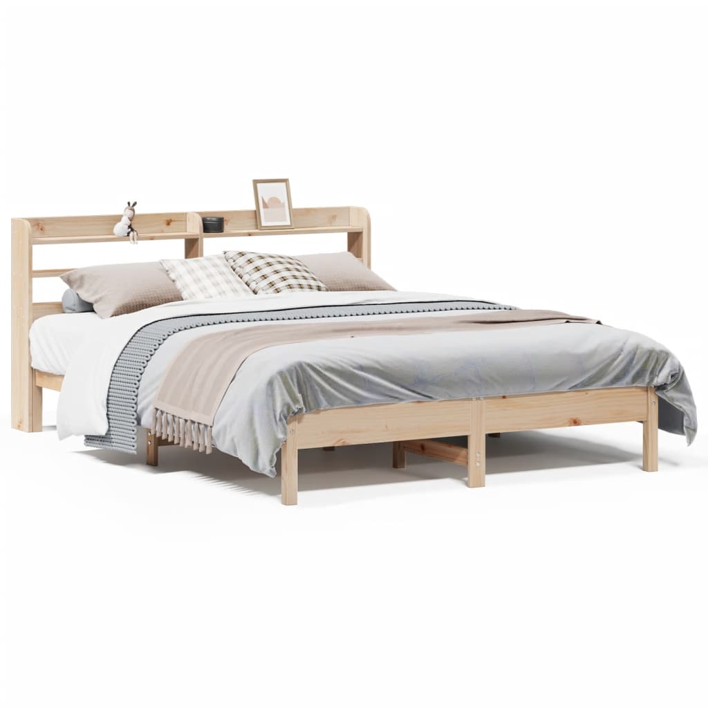 Rustic Wooden Solid Pine Wood Double Size 135cm Bed Frame Base With Headboard