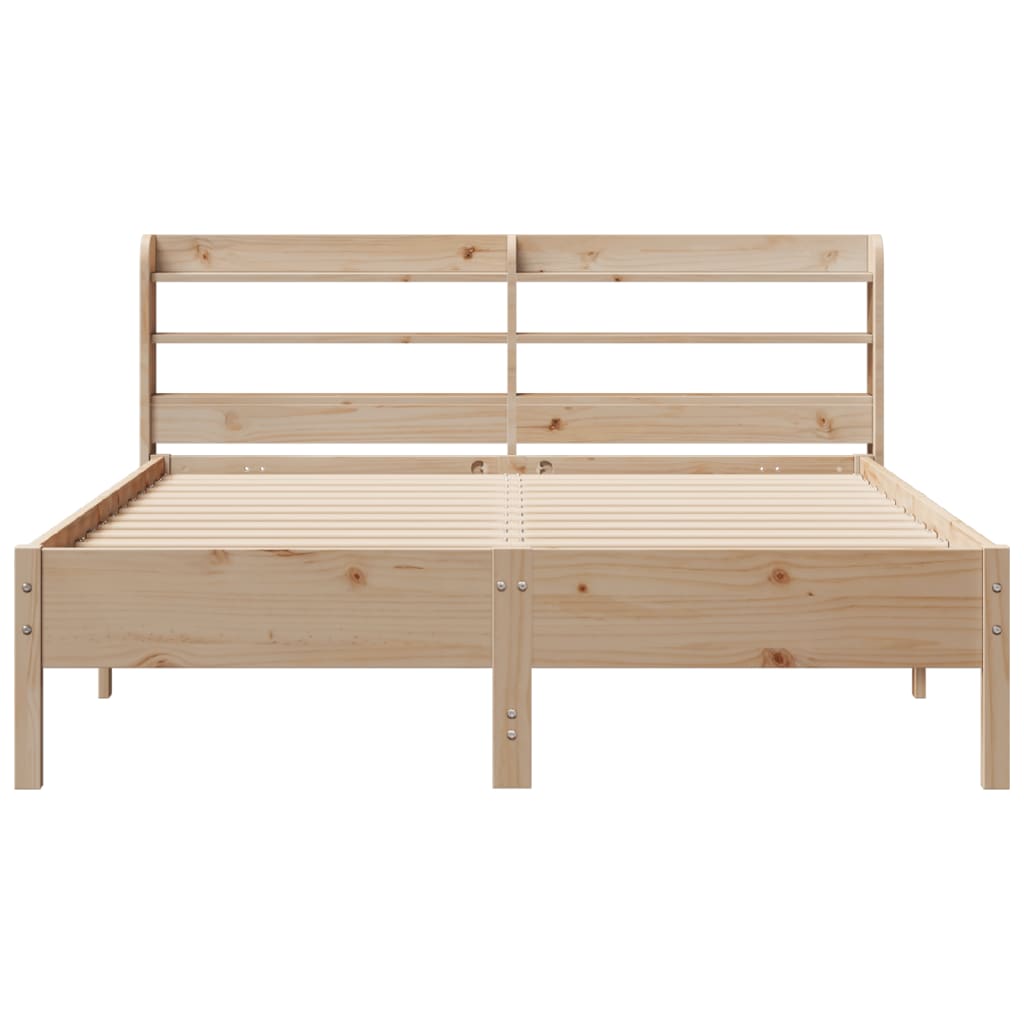 Rustic Wooden Solid Pine Wood Double Size 135cm Bed Frame Base With Headboard