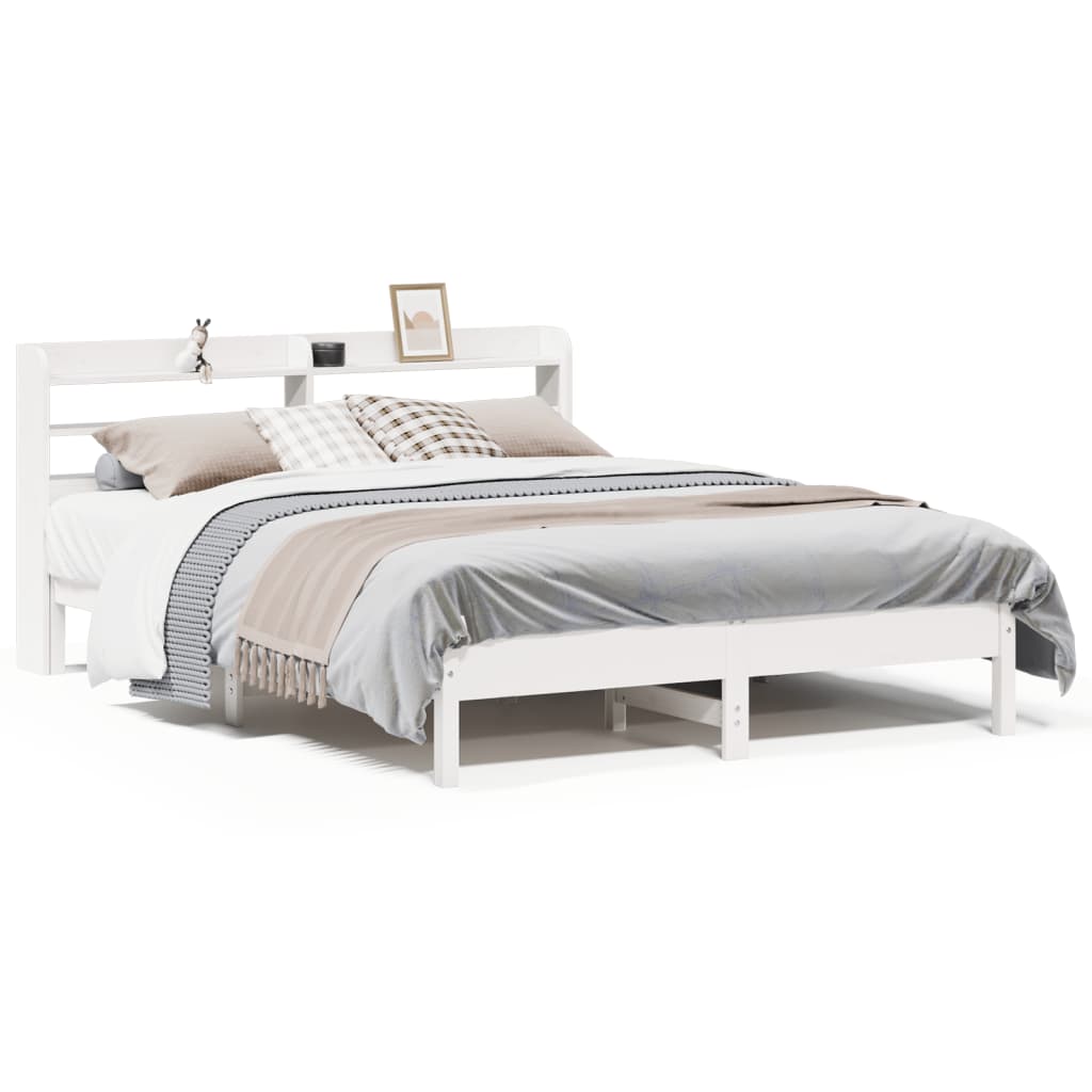 Rustic Wooden Solid Pine Wood Double Size 135cm Bed Frame Base With Headboard