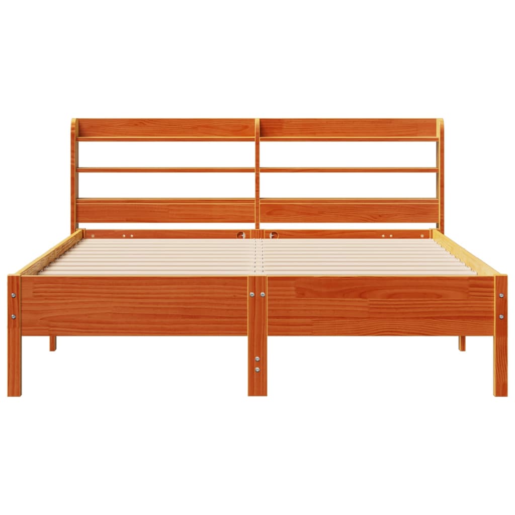 Rustic Wooden Solid Pine Wood Double Size 135cm Bed Frame Base With Headboard