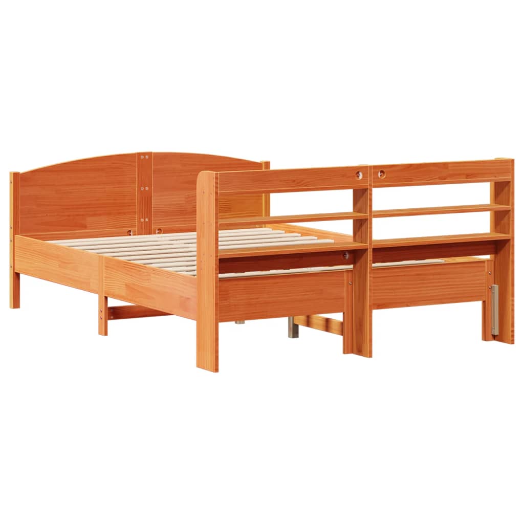 Bed Frame without Mattress Wax Brown 140x190 cm Solid Wood Pine