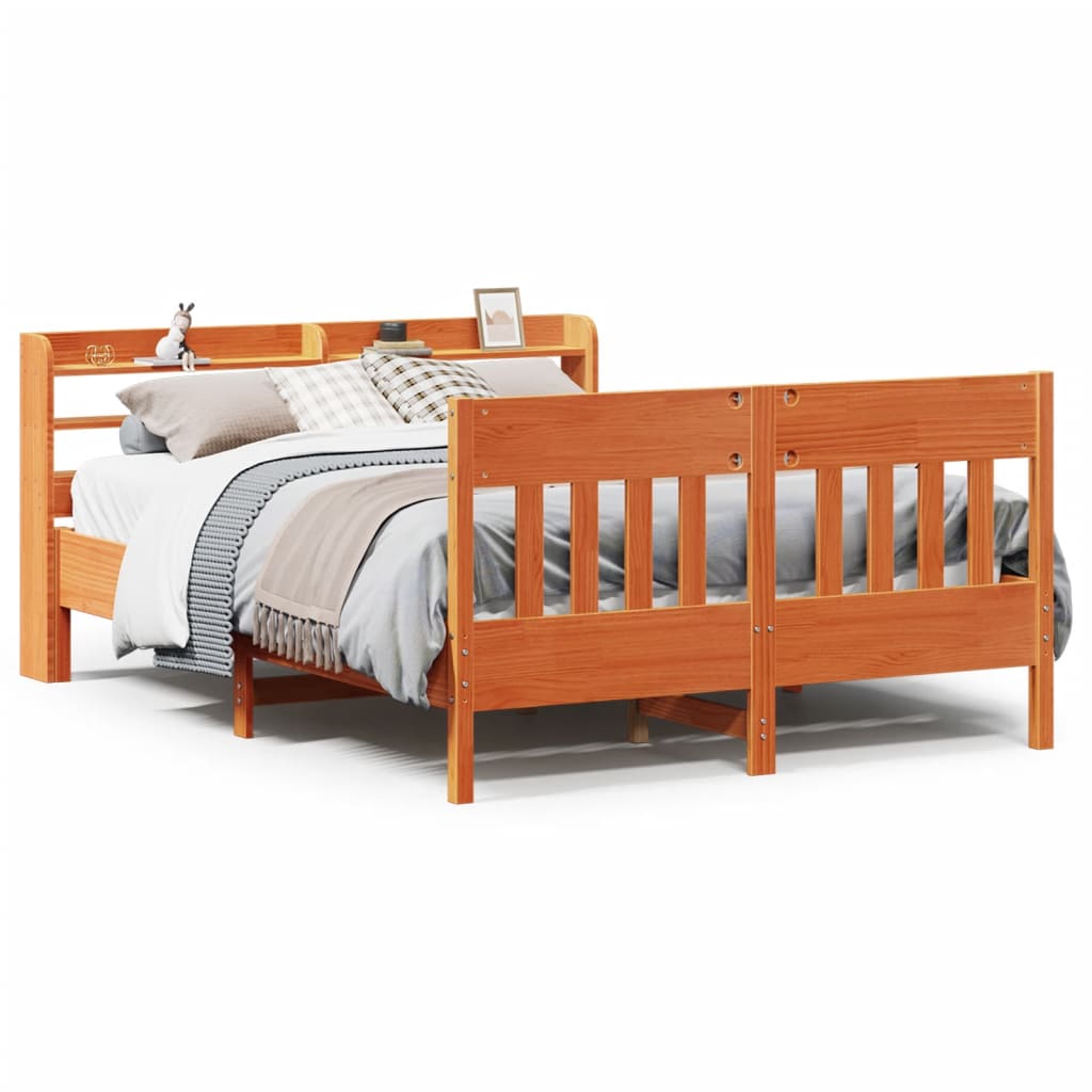 Bed Frame without Mattress Wax Brown 140x200 cm Solid Wood Pine