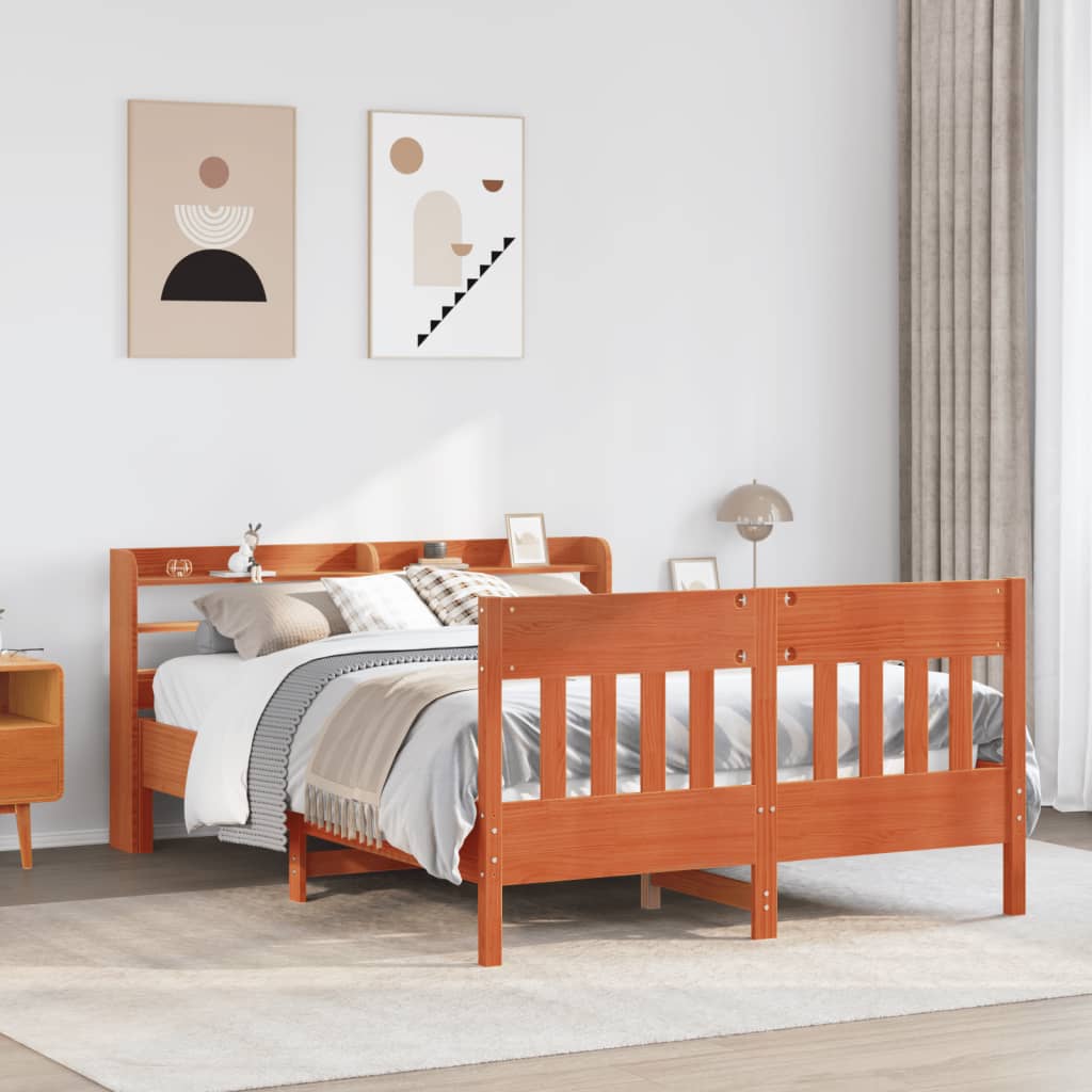 Bed Frame without Mattress Wax Brown 120x190 cm Small Double Solid Wood Pine