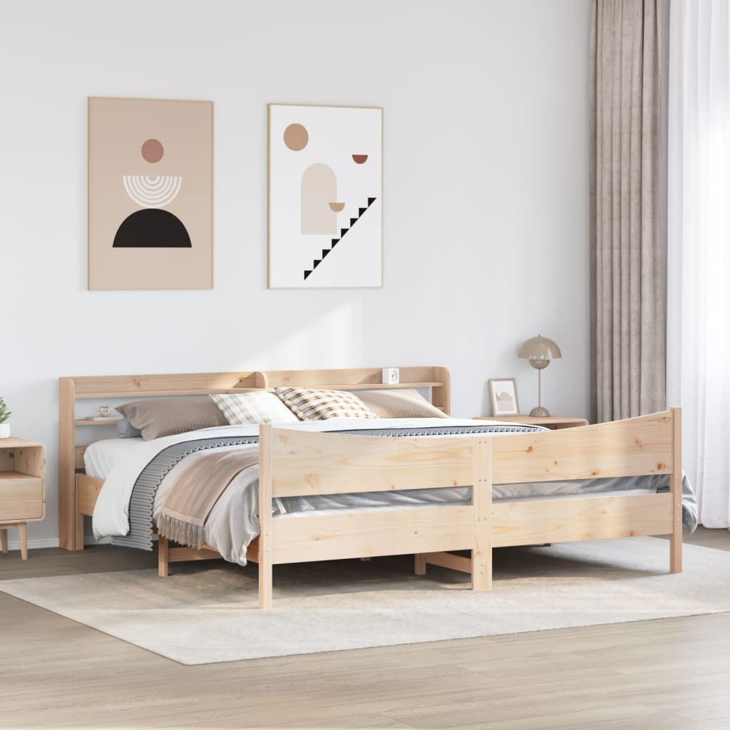 Bed Frame with Headboard 200x200 cm Solid Wood Pine