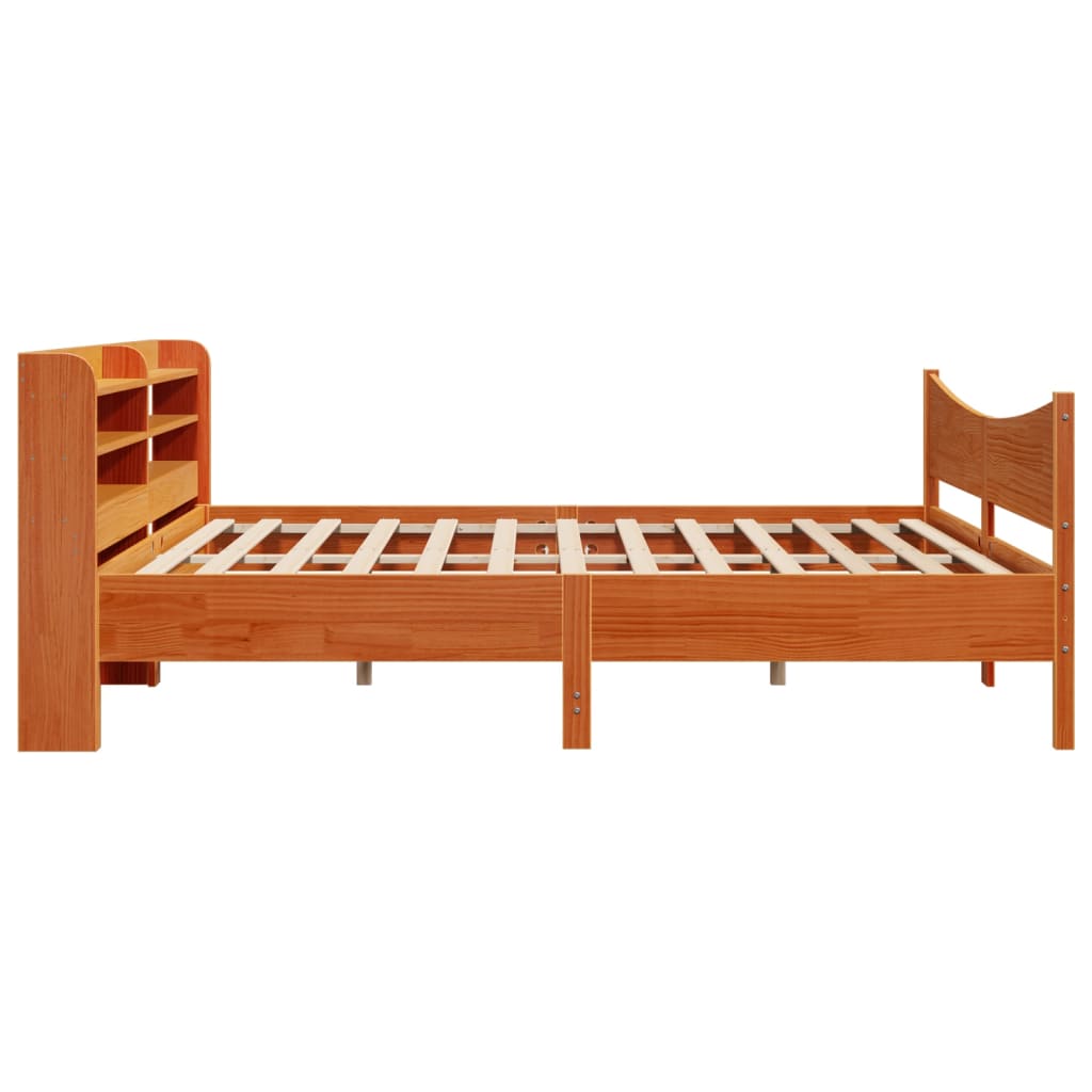 Bed Frame with Headboard Wax Brown 200x200 cm Solid Wood Pine