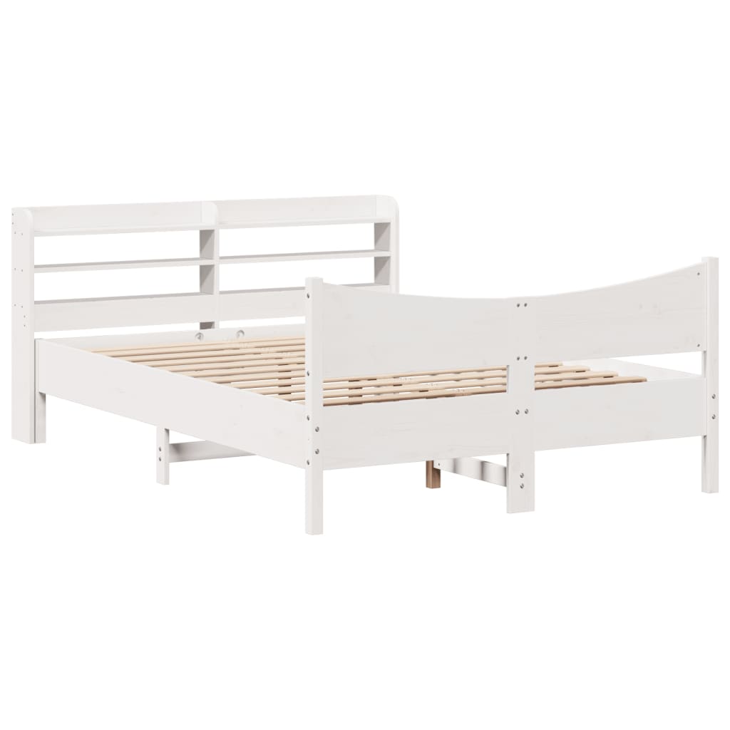 Bed Frame with Headboard White 135x190 cm Double Solid Wood Pine