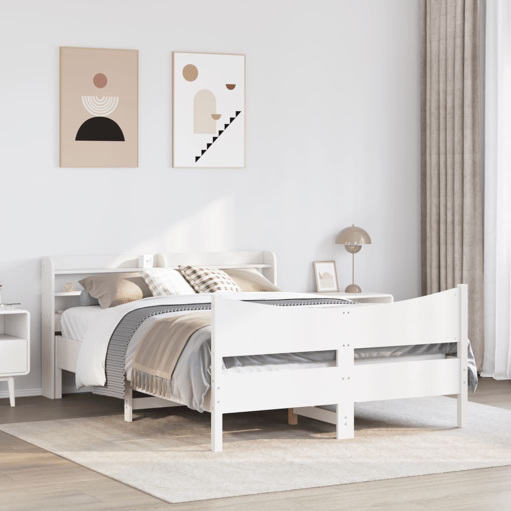 Bed Frame with Headboard White 135x190 cm Double Solid Wood Pine