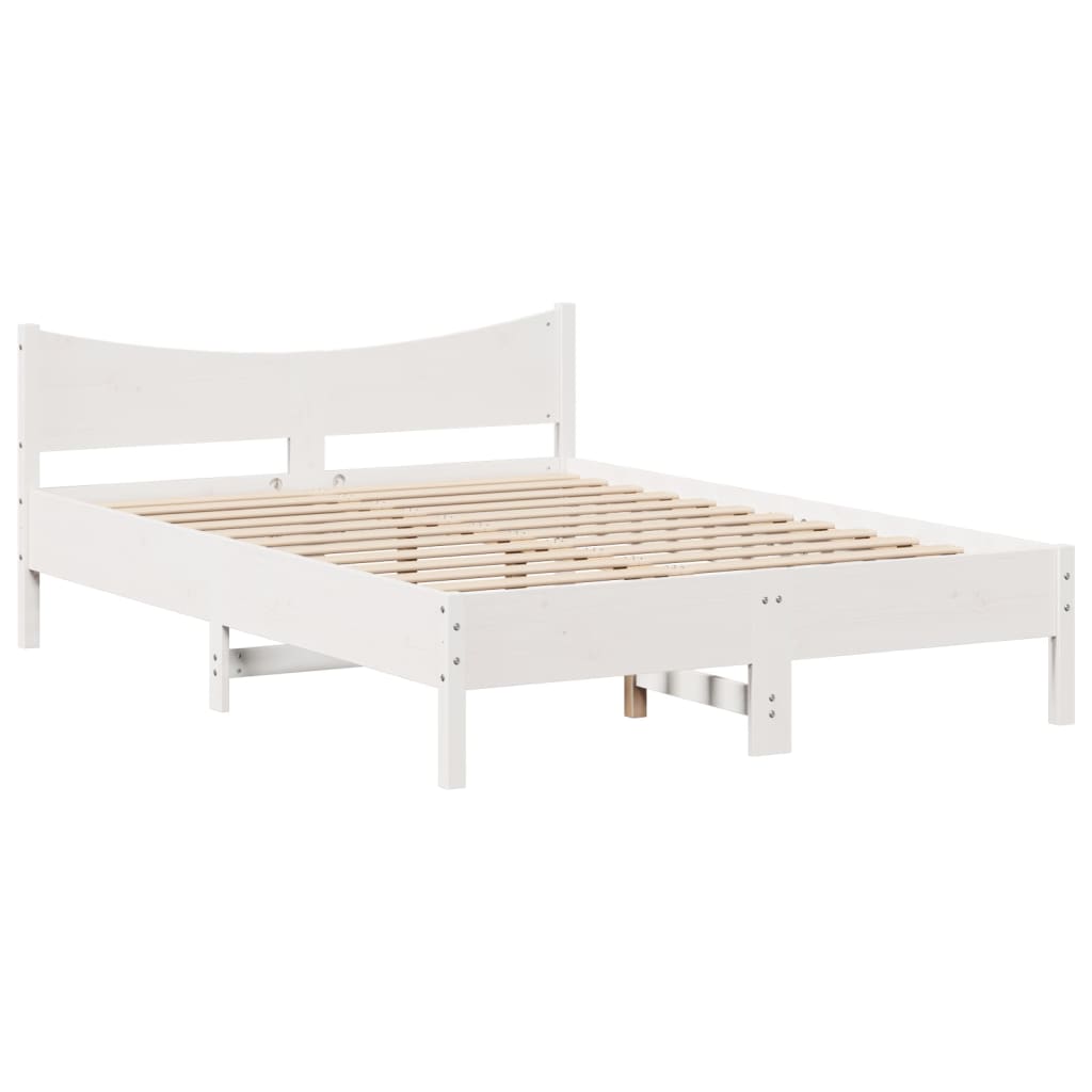 Bed Frame with Headboard White 135x190 cm Double Solid Wood Pine