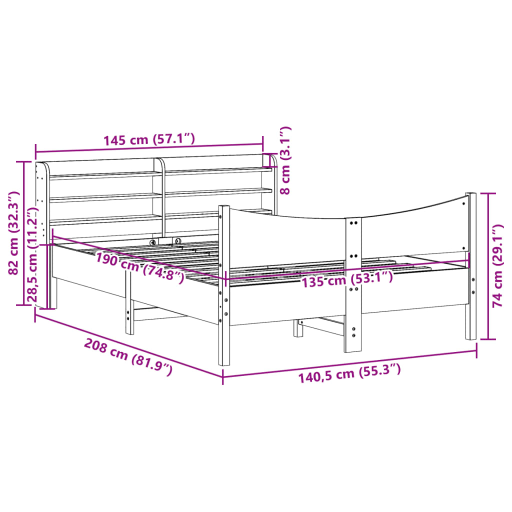 Bed Frame with Headboard White 135x190 cm Double Solid Wood Pine