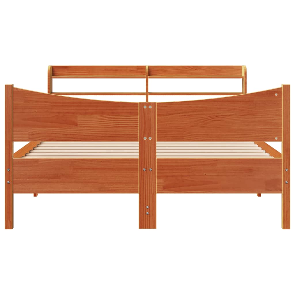 Bed Frame with Headboard Wax Brown 135x190 cm Double Solid Wood Pine