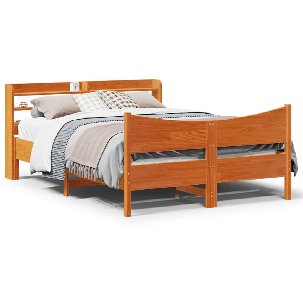 Bed Frame with Headboard Wax Brown 120x190 cm Small Double Solid Wood Pine
