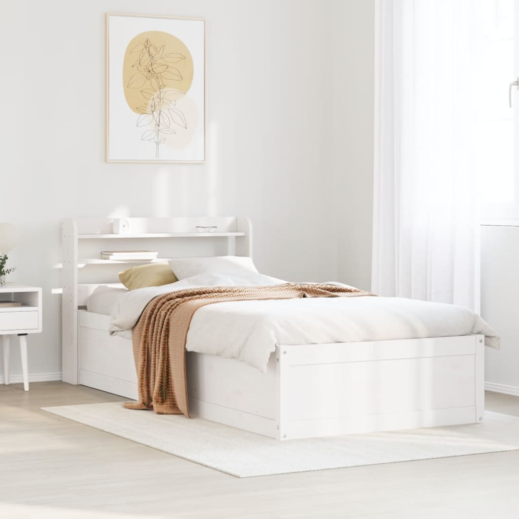 Bed Frame with Headboard White 75x190 cm Small Single Solid Wood Pine