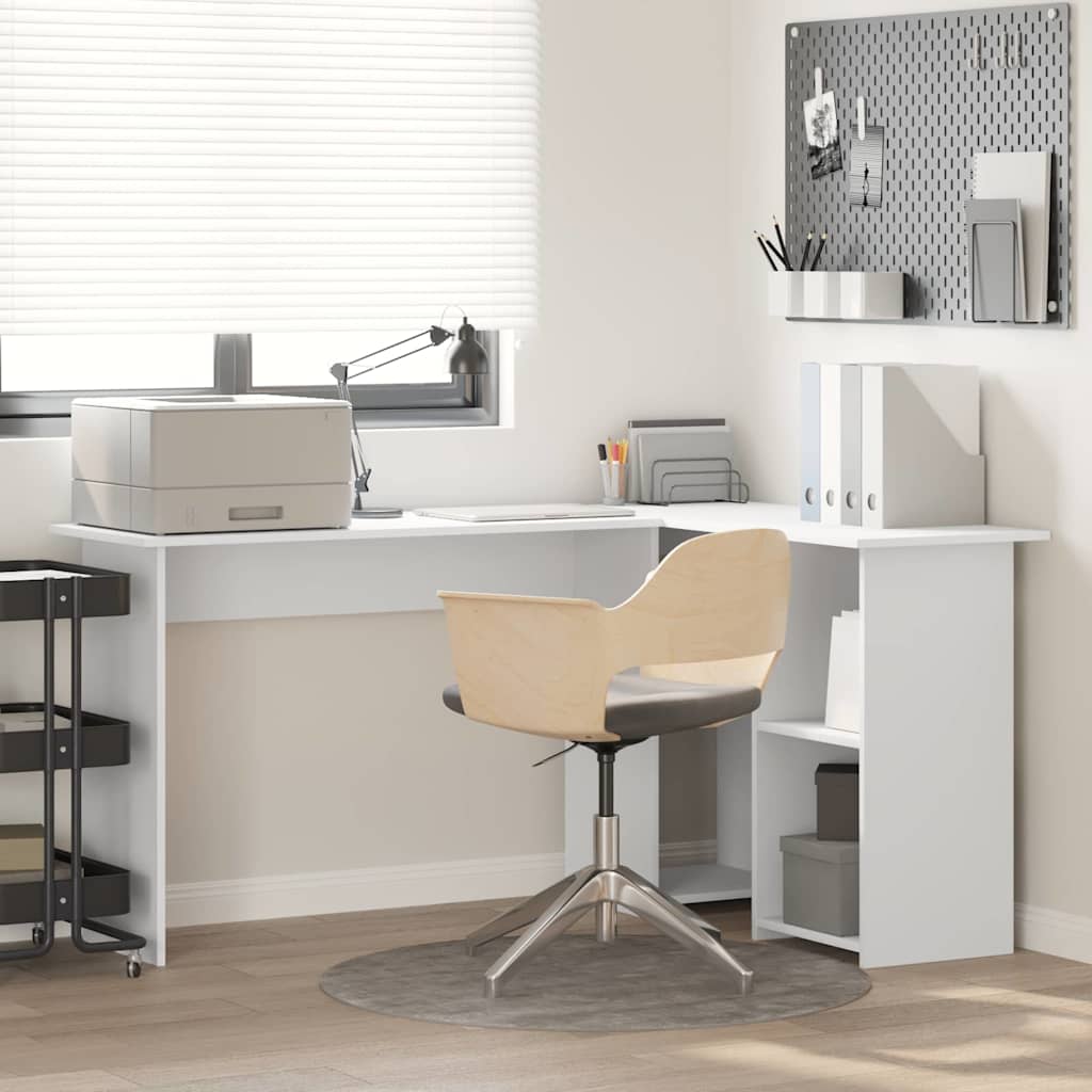 Desk with Shelf White 142 x 102 x 73 cm Engineered wood