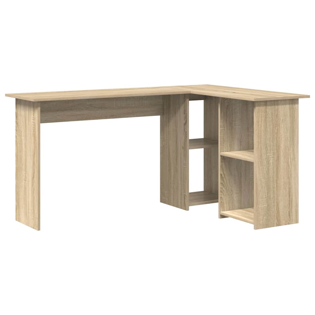 Modern Wooden Home Office L-Shape Corner Computer Desk With Open Storage Shelves
