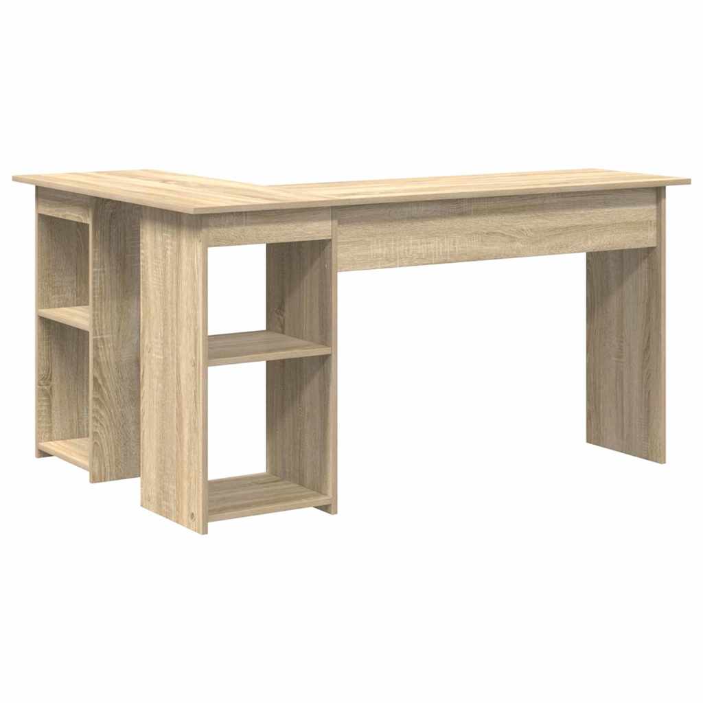 Modern Wooden Home Office L-Shape Corner Computer Desk With Open Storage Shelves