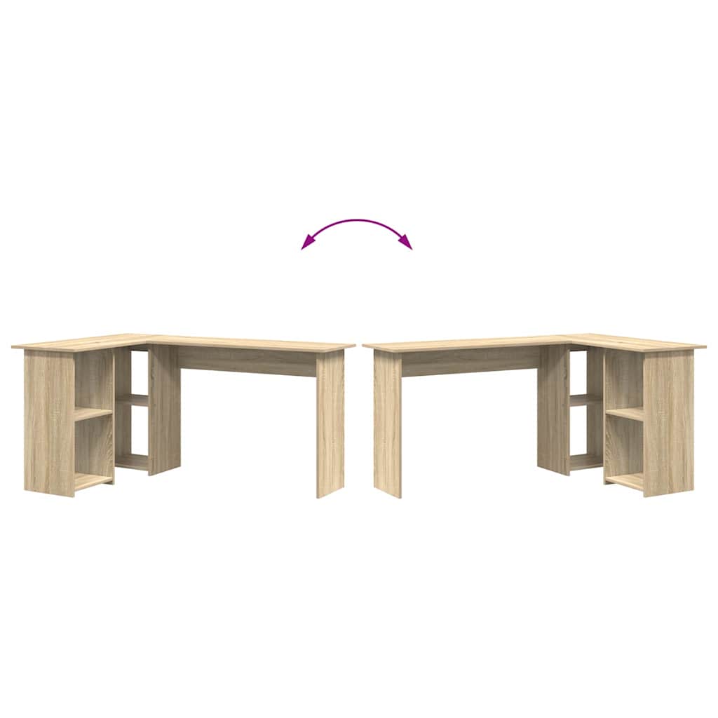 Modern Wooden Home Office L-Shape Corner Computer Desk With Open Storage Shelves