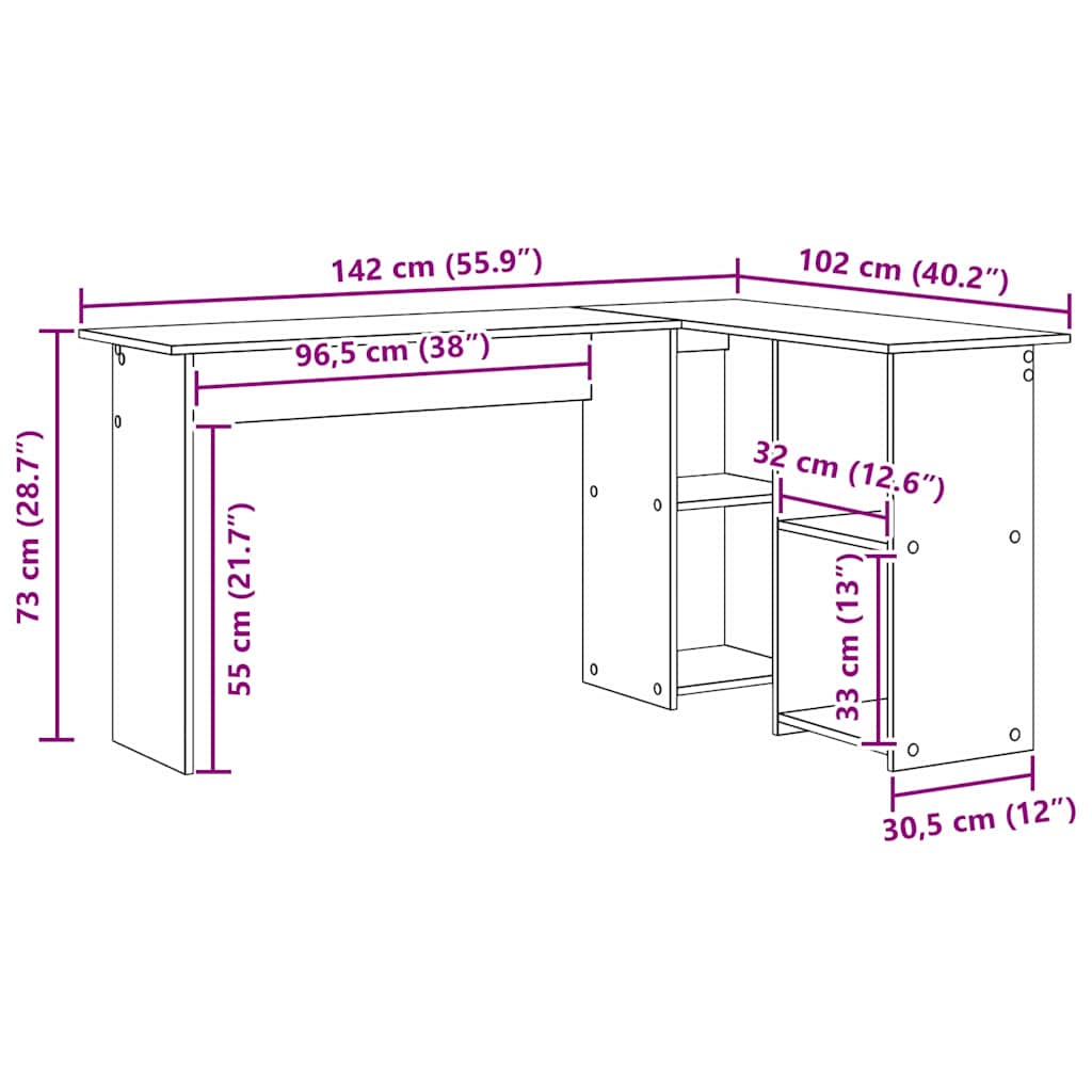 Modern Wooden Home Office L-Shape Corner Computer Desk With Open Storage Shelves