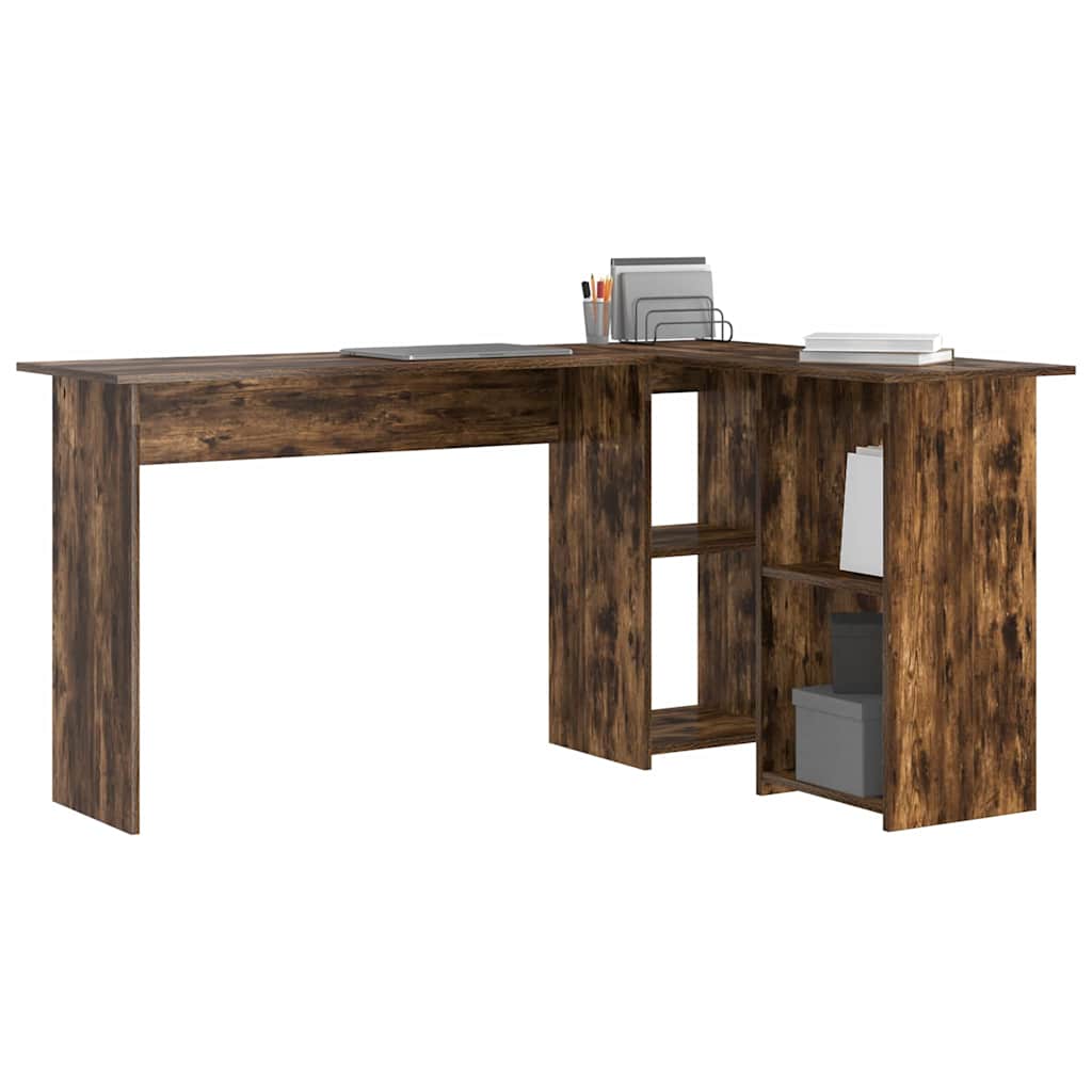 Modern Wooden Home Office L-Shape Corner Computer Desk With Open Storage Shelves