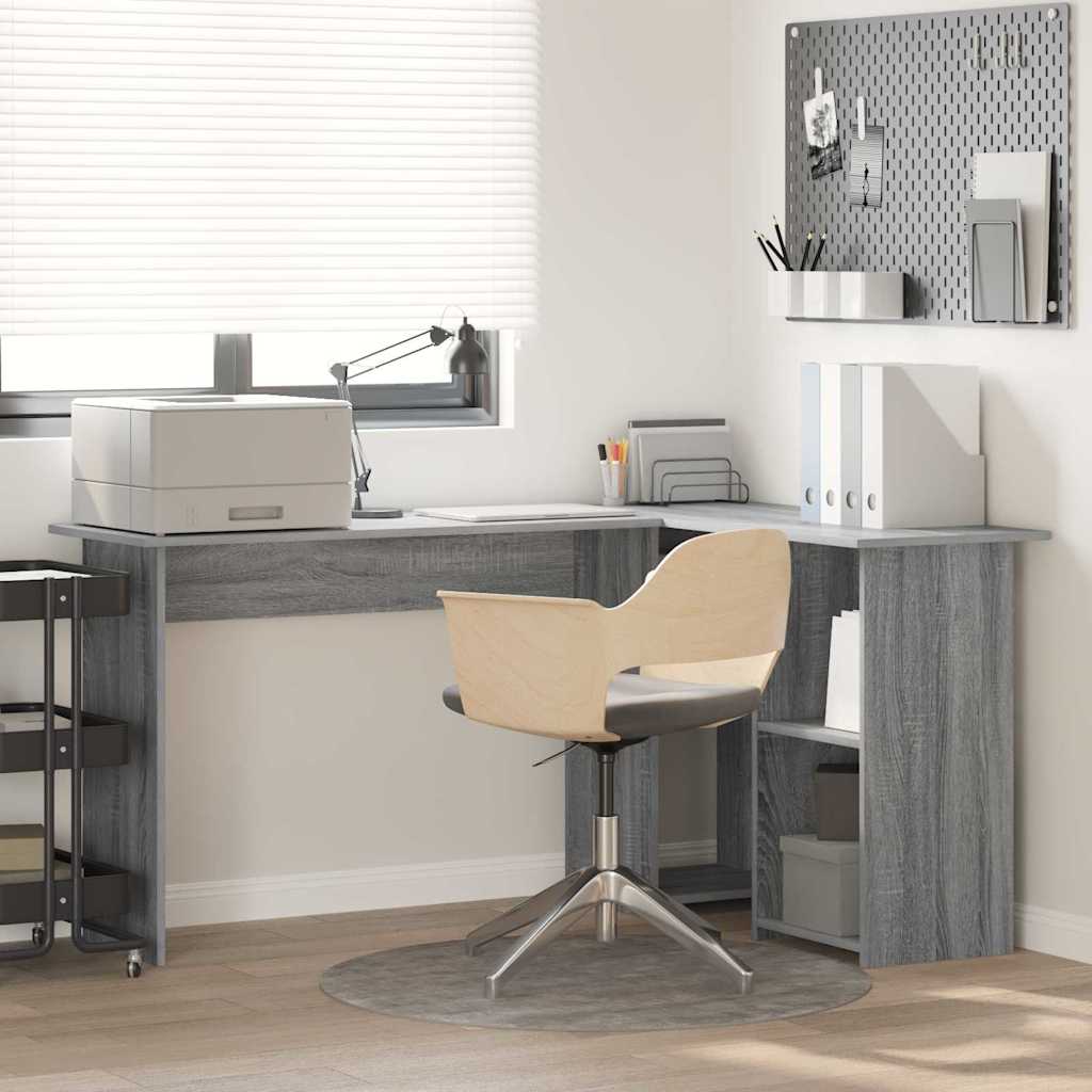 Modern Wooden Home Office L-Shape Corner Computer Desk With Open Storage Shelves