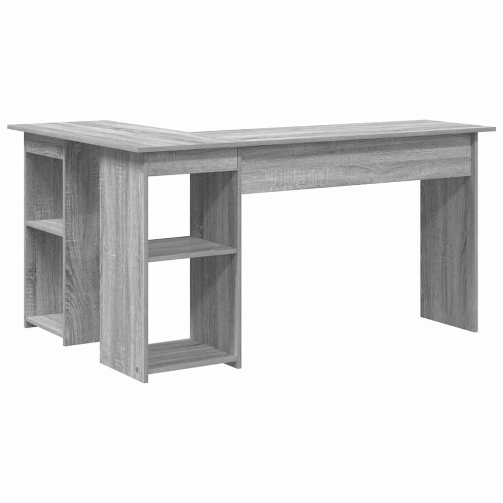 Modern Wooden Home Office L-Shape Corner Computer Desk With Open Storage Shelves