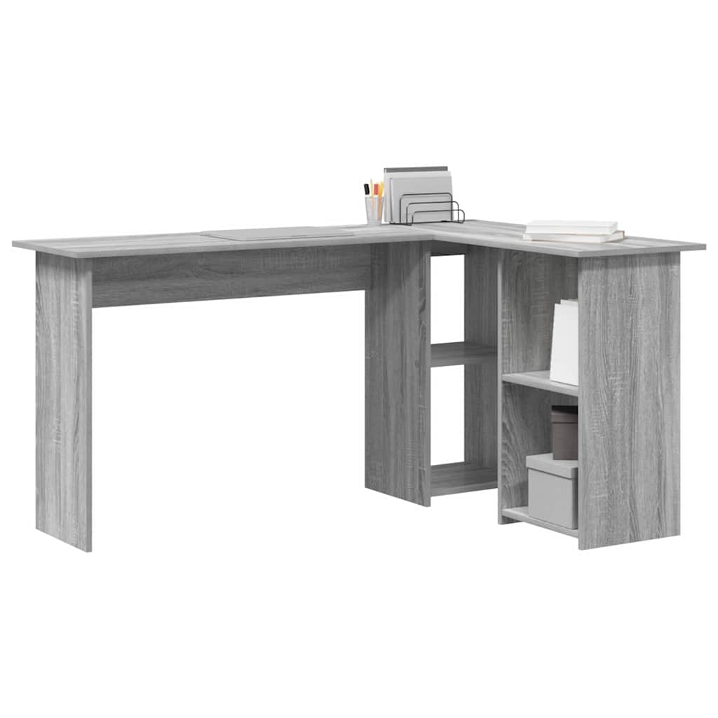Modern Wooden Home Office L-Shape Corner Computer Desk With Open Storage Shelves