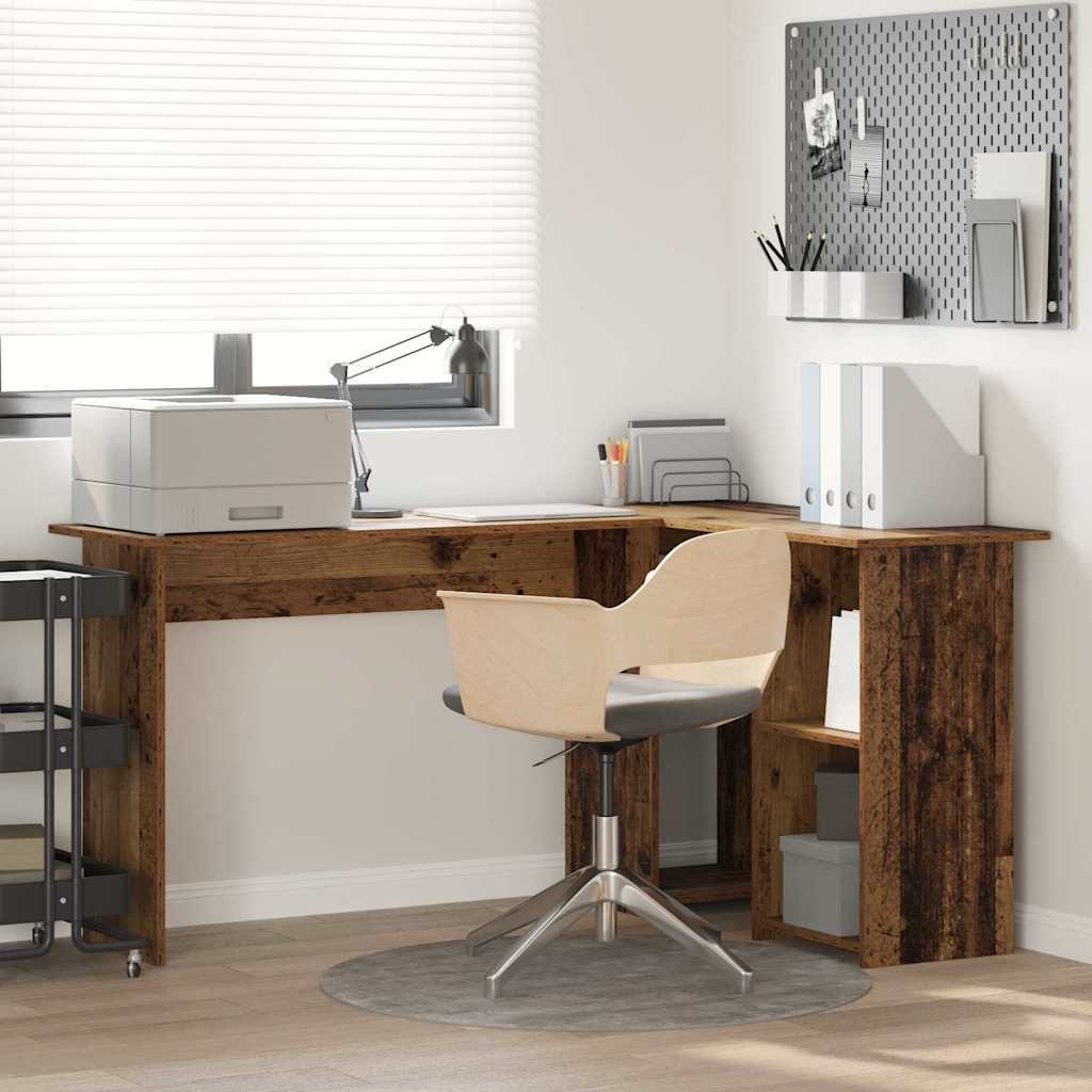 Modern Wooden Home Office L-Shape Corner Computer Desk With Open Storage Shelves