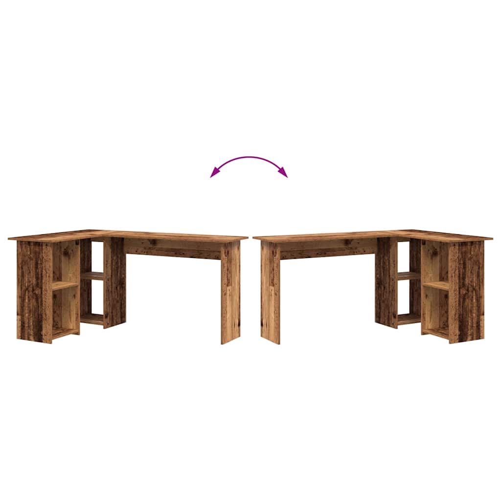 Modern Wooden Home Office L-Shape Corner Computer Desk With Open Storage Shelves